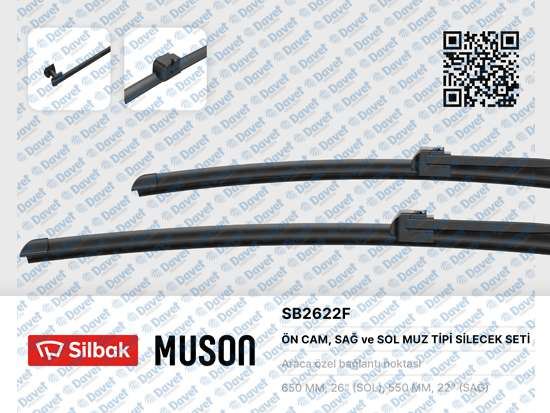 SILBAK SB2622F Silecek Supurgesi Tk 650/550mm (Muz Tipi) Scenic Ii 05/03-->